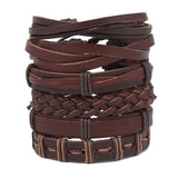 6 pcs Brown Punk Leather Bracelets Men Multilayer Charm Bangl