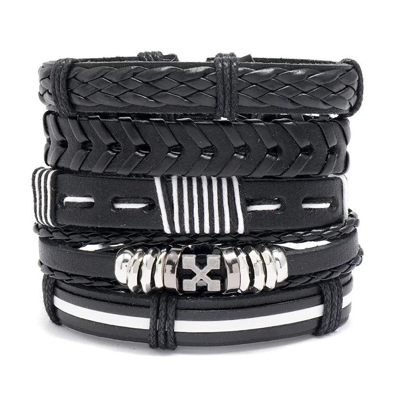 Men Leather Bracelet Punk Hip Hop Brown Charm Bangle