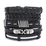 Men Leather Bracelet Punk Hip Hop Brown Charm Bangle