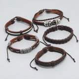 Men Leather Bracelet Punk Hip Hop Brown Charm Bangle