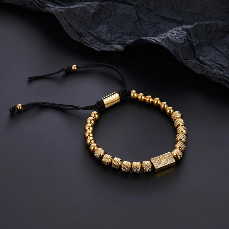 Stainless Steel Men Cuff Bracelets Bangles Retro Bead Braided Bracelet