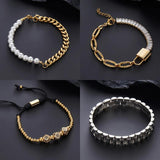 Stainless Steel Men Cuff Bracelets Bangles Retro Bead Braided Bracelet