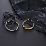 Stainless Steel Men Cuff Bracelets Bangles Retro Bead Braided Bracelet