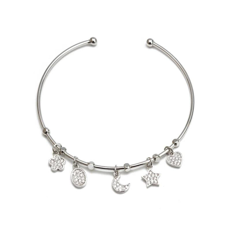 Lucky Eye Heart Fatima Hamsa Hand Star Moon Charm Bangle Bracelet
