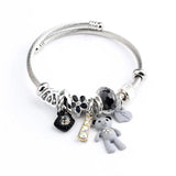 Retro Big Pink Bear Charm Bangle with Rhinestones