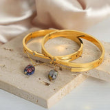 18K Plated Stainless Steel Bangle with Natural Stone Charms