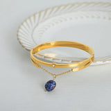 18K Plated Stainless Steel Bangle with Natural Stone Charms