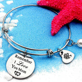 Stainless Steel I Love You Mom Pearl Heart Bangle