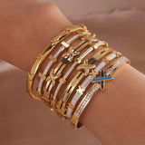Stainless Steel Cross Charm Bracelet Crystal Letter Wrist Jewelry