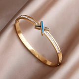 Stainless Steel Cross Charm Bracelet Crystal Letter Wrist Jewelry