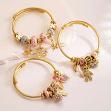 Leabyl Star Moon Charm Cuff Bracelet Stainless Steel Bangle