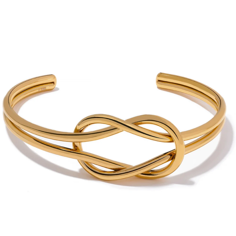 Waterproof 18K Plated Stainless Steel Knot Cuff Bracelet Bangle