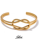 Waterproof 18K Plated Stainless Steel Knot Cuff Bracelet Bangle