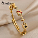 Heart Love Stars Charm Stainless Steel Bangle Bracelet 18k Plated Jewelry