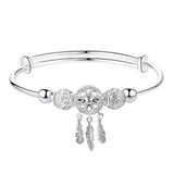 Adjustable Silver Bangle with Tassel Feather Charm Bracelet
