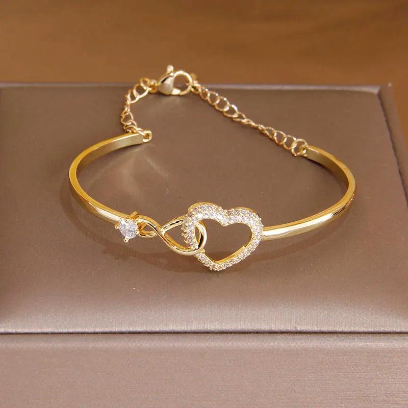 Korea&Japanese Delicate Hollow Heart Charm Bangles for Women