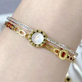 Stainless Steel Bangle Roman Numerals Crystal Infinity Wristband