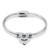 Heart Crystal Charm Bracelet, Stainless Steel Women Wedding Jewelry