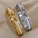 Zircon Charm Clavital Chain Pendant Stainless Steel Bracelet