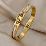 Zircon Charm Clavital Chain Pendant Stainless Steel Bracelet