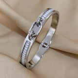 Zircon Charm Clavital Chain Pendant Stainless Steel Bracelet