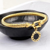 Stainless Steel Braided Roman Numeral Bracelet Bangle