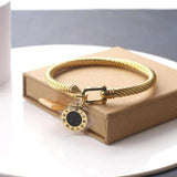 Stainless Steel Braided Roman Numeral Bracelet Bangle