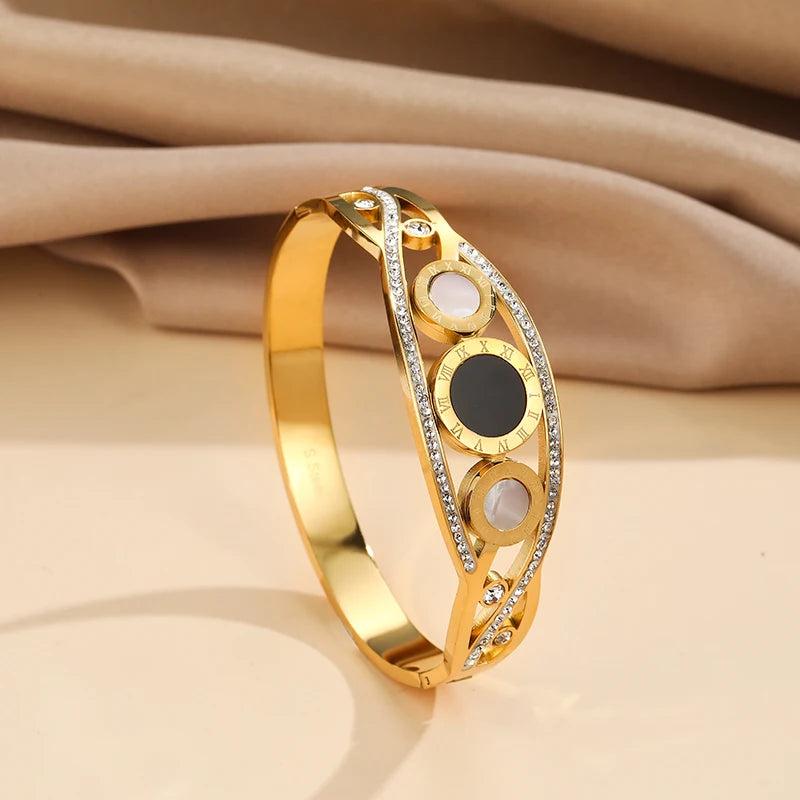 Stainless Steel Bangle with Roman Numeral Charms