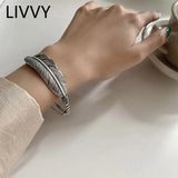 Japanese Feather Bracelet for Women Men Vintage Thai Silver Jewelry
