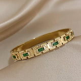 Vintage Green Zircon Bangle Women Stainless Steel Bracelet