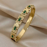 Vintage Green Zircon Bangle Women Stainless Steel Bracelet