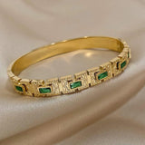 Vintage Green Zircon Bangle Women Stainless Steel Bracelet
