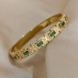 Vintage Green Zircon Bangle Women Stainless Steel Bracelet