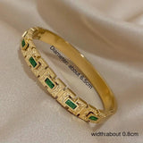 Vintage Green Zircon Bangle Women Stainless Steel Bracelet