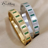 Green Zircon Crystal Stainless Steel Bracelet Bangle Women Charm Jewelry Gift