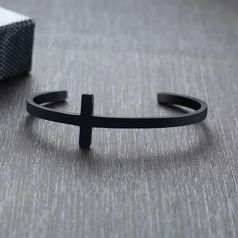 Men Stainless Steel Cross Cuff Bracelets Open Bangles for Lover