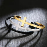 Men Stainless Steel Cross Cuff Bracelets Open Bangles for Lover