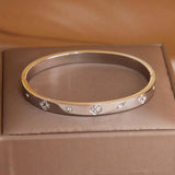 Stainless Steel Crystal Flower Charm Bracelet for Women