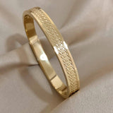 Rune Texture Charm Stainless Steel Bangle Bracelet for Women