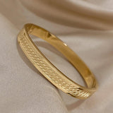 Rune Texture Charm Stainless Steel Bangle Bracelet for Women