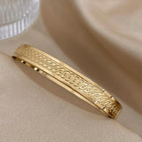 Rune Texture Charm Stainless Steel Bangle Bracelet for Women