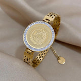 316L Stainless Steel Portrait Coin Wide Bracelet 18K Plate Women's Cuff
