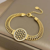 316L Stainless Steel Portrait Coin Wide Bracelet 18K Plate Women's Cuff