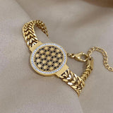 316L Stainless Steel Portrait Coin Wide Bracelet 18K Plate Women's Cuff