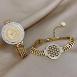 316L Stainless Steel Portrait Coin Wide Bracelet 18K Plate Women's Cuff