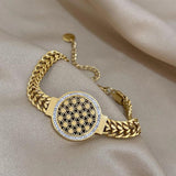 316L Stainless Steel Portrait Coin Wide Bracelet 18K Plate Women's Cuff
