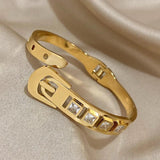 Rhinestone Belt Buckle Bracelet Stainless Steel Bangle