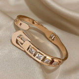 Rhinestone Belt Buckle Bracelet Stainless Steel Bangle