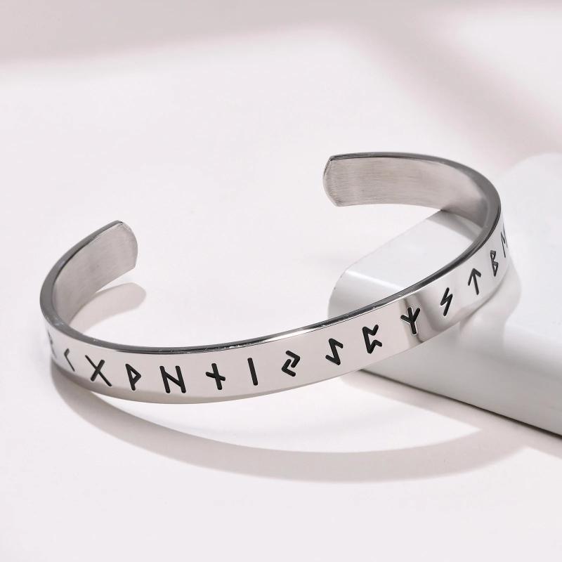 8mm Viking Bracelets for Men, Nordic Rune Letter Amulet Cuff Bangle