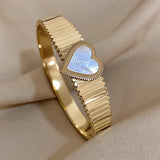 Stainless Steel Inlaid Shell Heart Bangle 18K Plated Jewelry